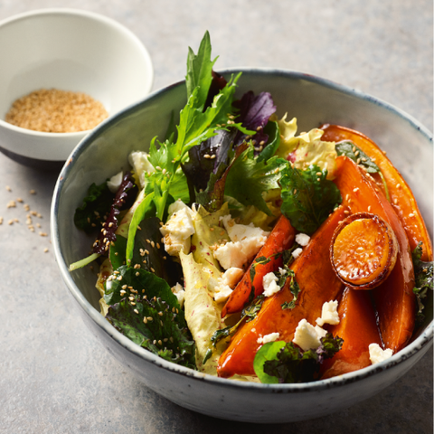 Zoete aardappelen met sojasaus-sinaasappelglazuur